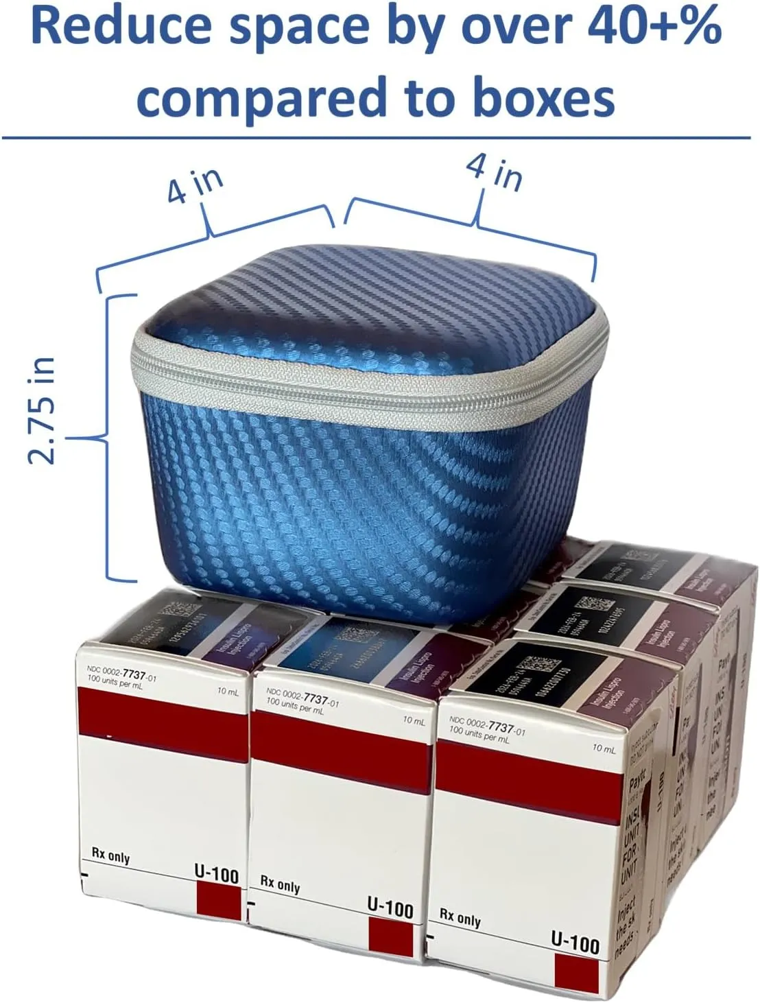 Insulin Fridge Holder Storage Case Organizer - Fits Standard 10ml U-100 Vials - Safe, Snug, Secure Vial Protector (Blue)