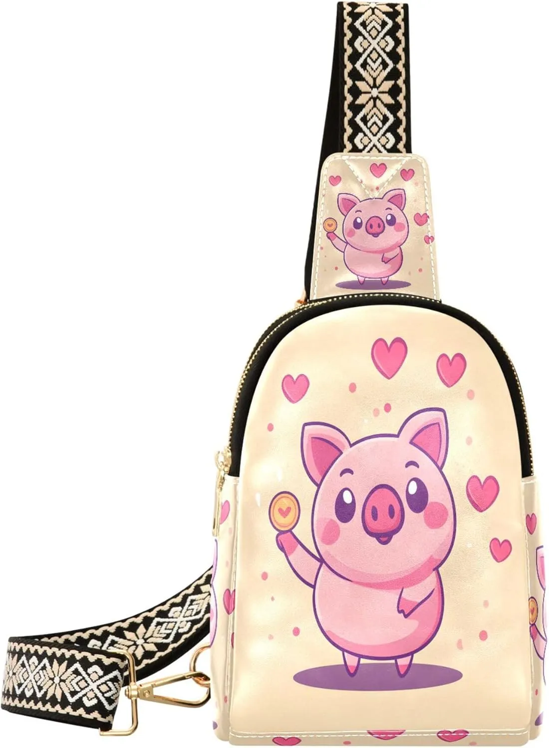 Interesting Pig Crossbody Bag for Men and Women, Adjustable Shoulder Strap Sling Bag, Fanny Pack Sling Backpack Suitable for Outdoor, Running, Travelling