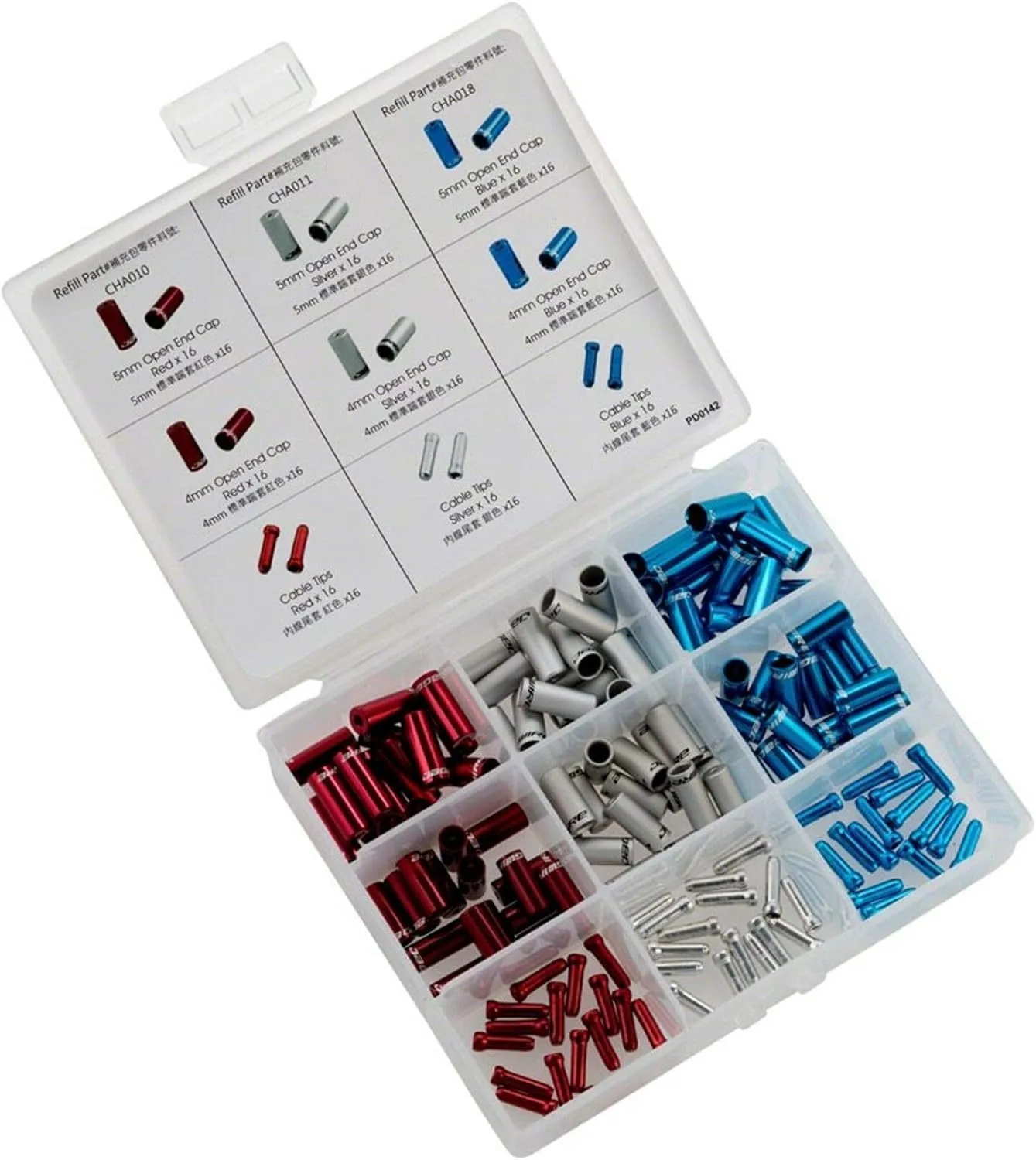 Jagwire Housing End Cap Combo Kit Red/Silver/Blue Alloy