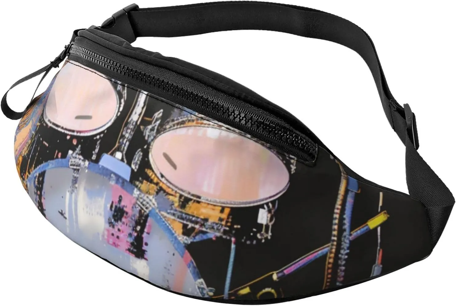 Jazz Drum Printed Bumbag Waist Bag for Men Women Adjustable Belt Fanny Pack with Headphone Hole for Travel,Hiking,Sport,Cycling, Black, One Size, Hiking Backpack