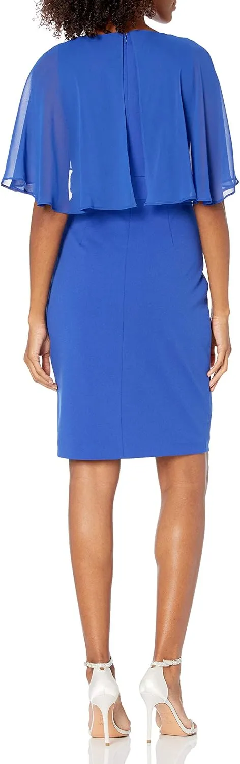 Jessica Howard Women's Mini Sheath Capelet Dress with Beaded Inset Waist