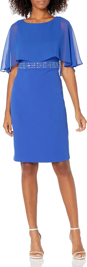 Jessica Howard Women's Mini Sheath Capelet Dress with Beaded Inset Waist