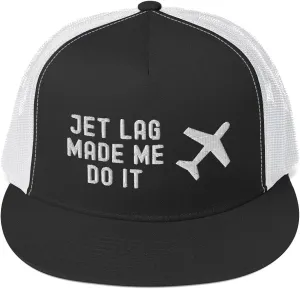 Jet Lag Made Me Do It Airline Aviation Trucker Flat Bill Hat