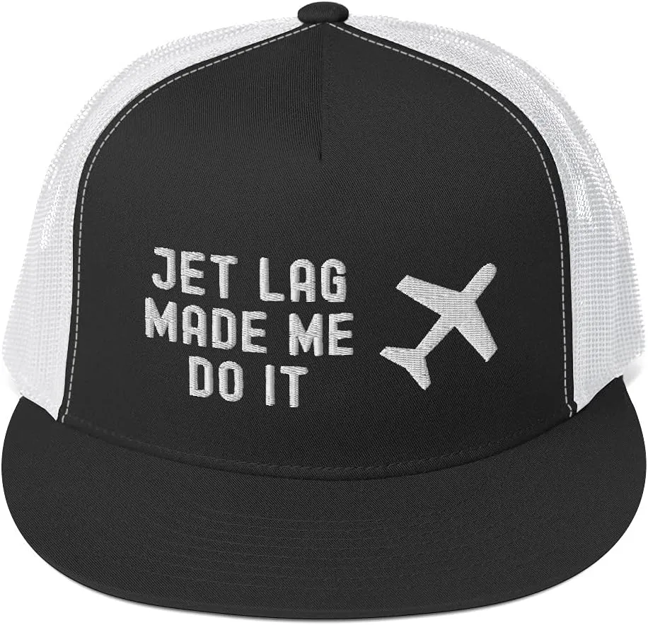 Jet Lag Made Me Do It Airline Aviation Trucker Flat Bill Hat