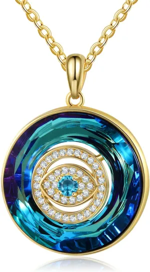 JewelOra Personalized Evil Eye Necklace for Women Customized Simulated Birthstone Necklace Pendant Blue Crystal Necklace Evil Eye Jewelry Gift for Women