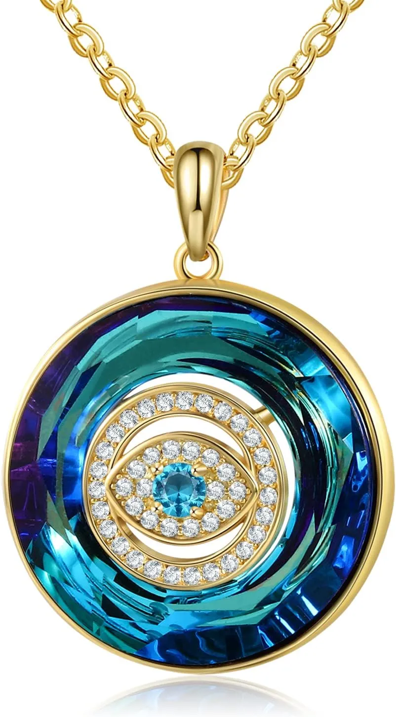 JewelOra Personalized Evil Eye Necklace for Women Customized Simulated Birthstone Necklace Pendant Blue Crystal Necklace Evil Eye Jewelry Gift for Women