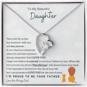 Jewelry Daughter Gift From Dad, Father Daughter Gift, Dad to Daughter Gift, Christmas Birthday Gift, Forever Love Necklace, Daughter Adult (Luxury Box w/LED LIGHT, 14k White Gold Finish)