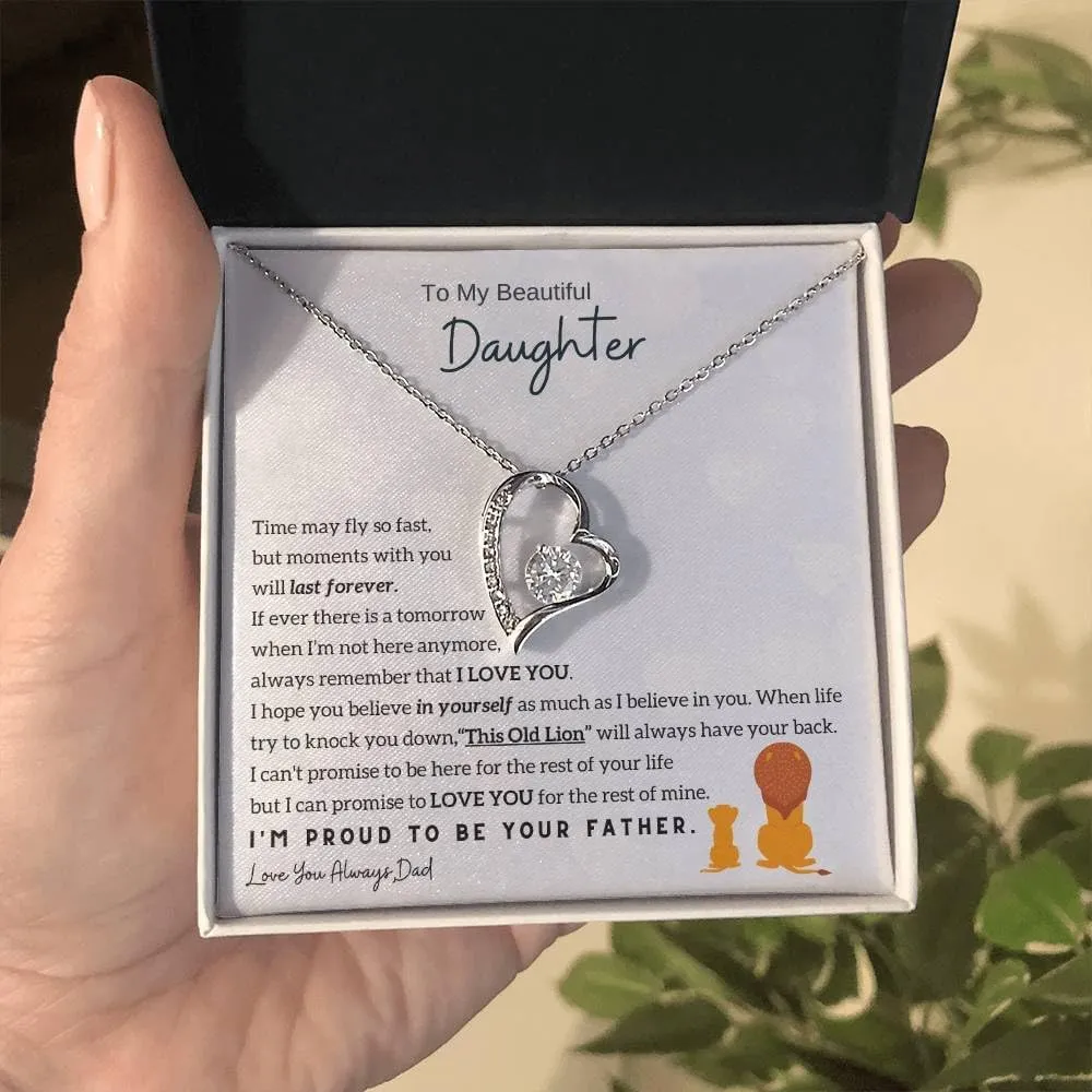 Jewelry Daughter Gift From Dad, Father Daughter Gift, Dad to Daughter Gift, Christmas Birthday Gift, Forever Love Necklace, Daughter Adult (Luxury Box w/LED LIGHT, 14k White Gold Finish)