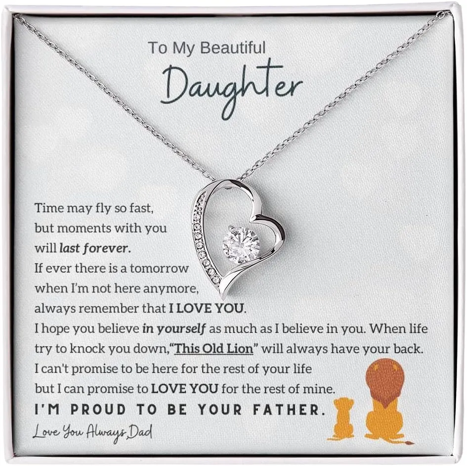 Jewelry Daughter Gift From Dad, Father Daughter Gift, Dad to Daughter Gift, Christmas Birthday Gift, Forever Love Necklace, Daughter Adult (Luxury Box w/LED LIGHT, 14k White Gold Finish)