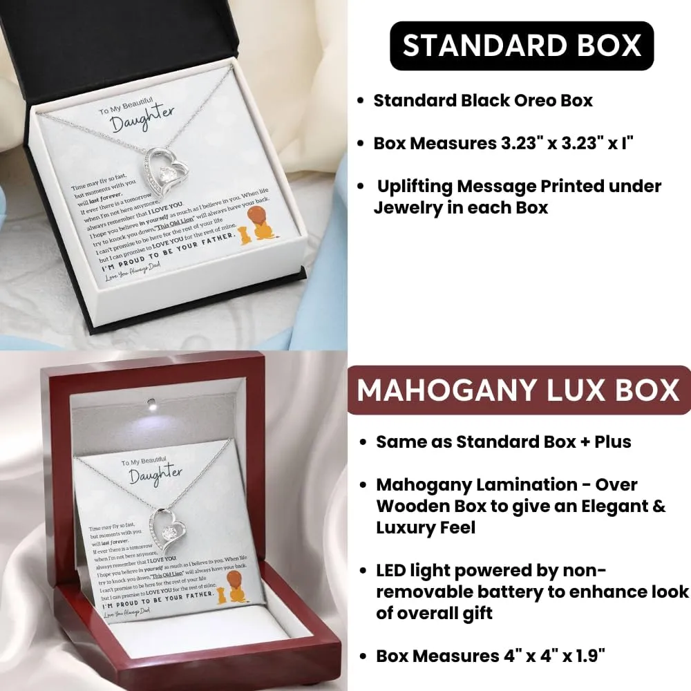 Jewelry Daughter Gift From Dad, Father Daughter Gift, Dad to Daughter Gift, Christmas Birthday Gift, Forever Love Necklace, Daughter Adult (Luxury Box w/LED LIGHT, 14k White Gold Finish)