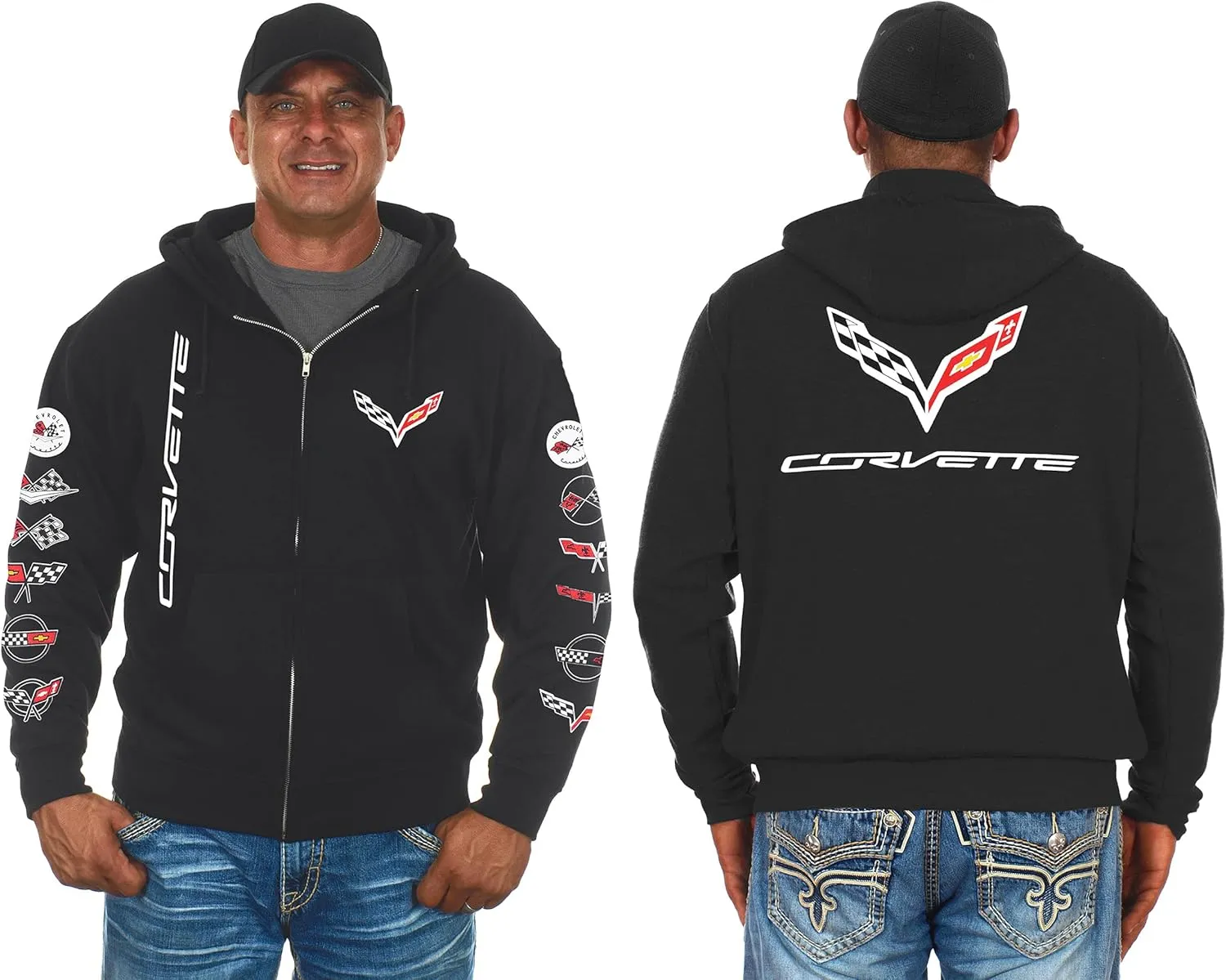 JH DESIGN GROUP Men’s Chevy Corvette Hoodies Pullover & Zip Up Sweatshirts in 6 Styles