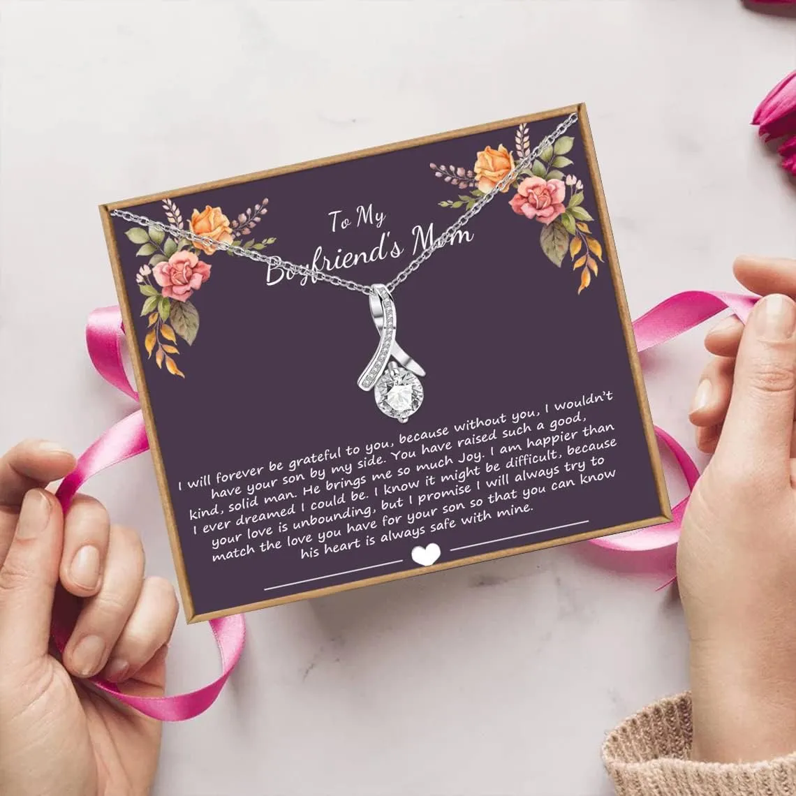 JoycuFF 925 Sterling Silver Love Knot Necklace for Women Cubic Zirconia for Mom Daugter Sister Boyfriend's Mom on Wedding Christmas CZ Pendant