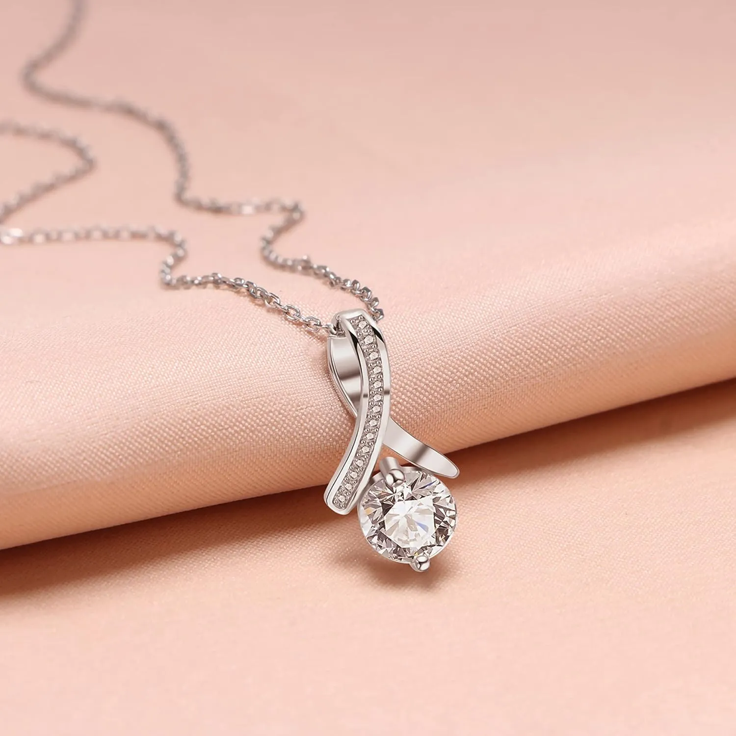 JoycuFF 925 Sterling Silver Love Knot Necklace for Women Cubic Zirconia for Mom Daugter Sister Boyfriend's Mom on Wedding Christmas CZ Pendant