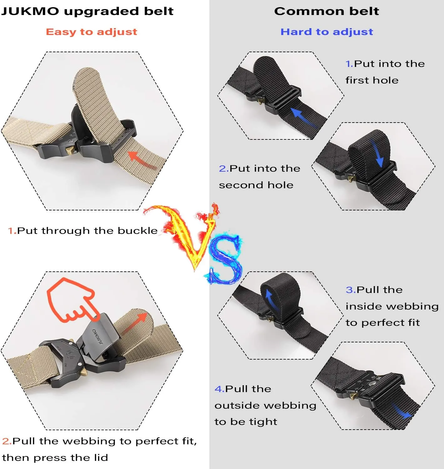JUKMO Tactical Belt, 2 Pack Military Hiking Rigger 1.5" Nylon Web Work Belt with Heavy Duty Quick Release Buckle
