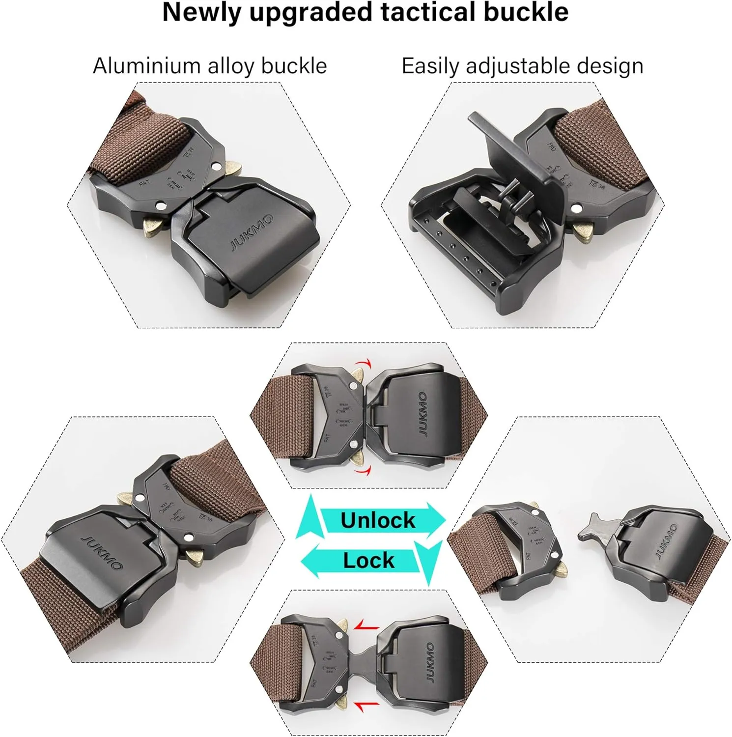JUKMO Tactical Belt, Military Hiking Rigger 1.5" Nylon Web Work Belt with Heavy Duty Quick Release Buckle