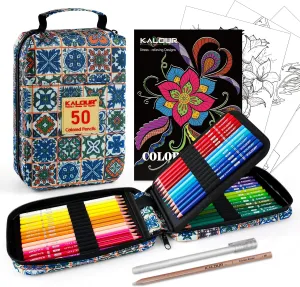 KALOUR Premium Colored Pencils for Adult Coloring Book,Set of 50 Colors,with Zipper Slot Pencil Case,Soft Core,Ideal for Layering Blending,for Artists Beginners