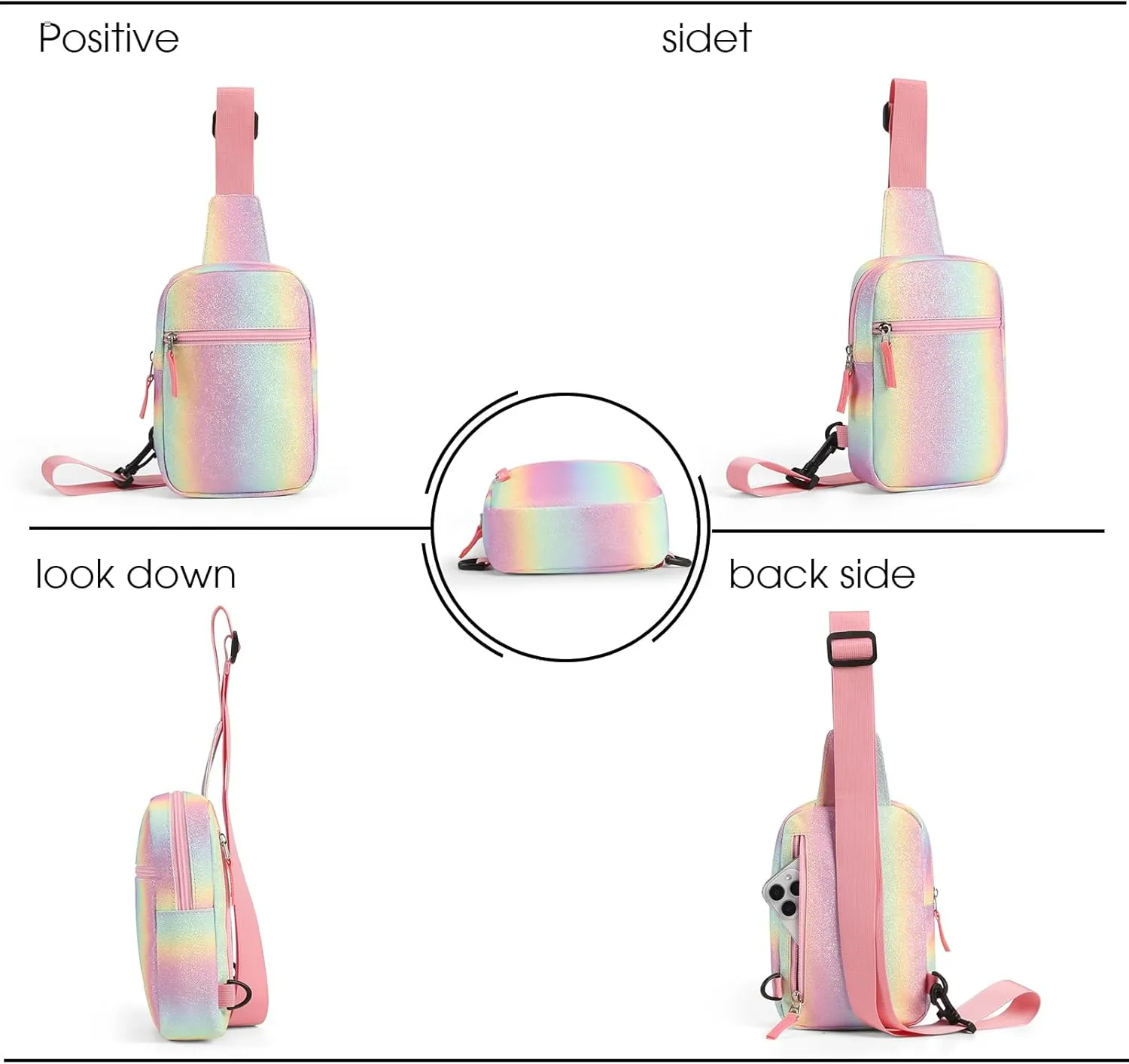 Kids Crossbody Small Sling Bag Bag Girls Fanny Pack Colorblock Belt Bag Cute Backpack Purse Chest Bag for Girls Gifts