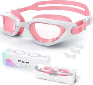 Kids Swim Goggles in Candy Dual-Tone, Adjustable Nose Pads & Soft Silicone for Leak-proof Fit Across Ages(6-14), Clear Wide Vision & Anti-Fog &Anti-UV, With Fashion Hard Protective Case