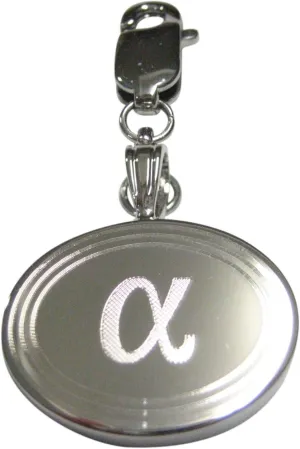 Kiola Designs Silver Toned Etched Oval Greek Letter Alpha Pendant Zipper Pull Charm