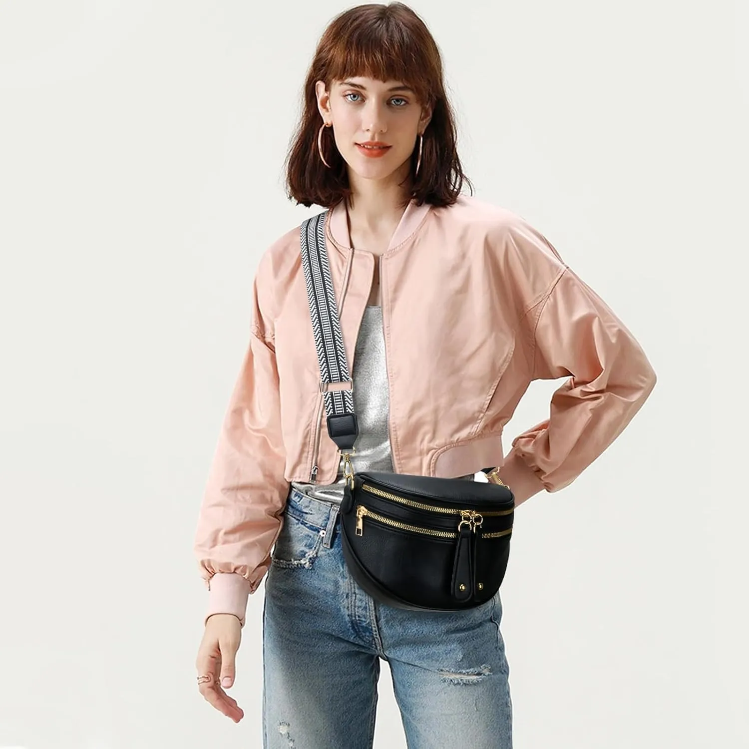 KKXIU Crossbody Sling Bag for Women Trendy Fanny Pack Vegan Leather Chest Bag