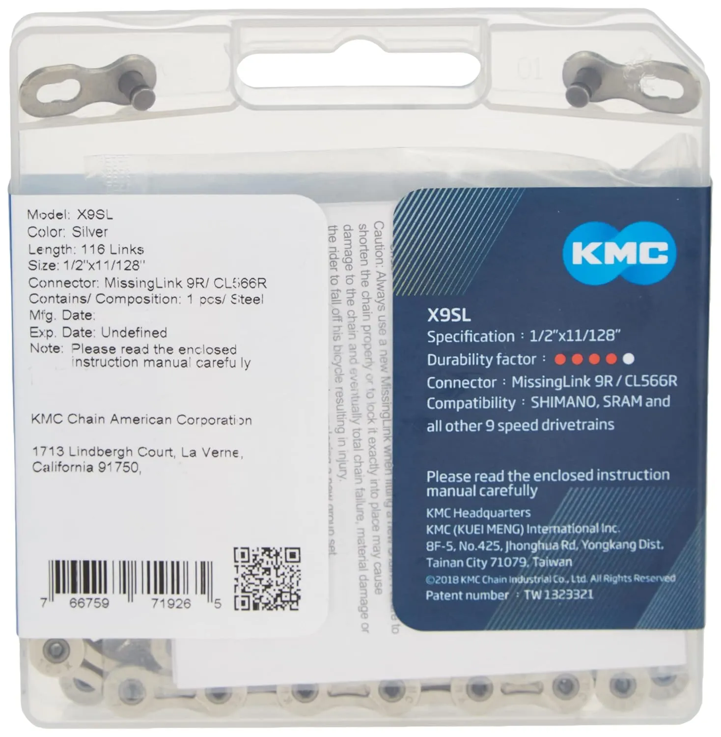 KMC X9 Super Light Silver 9-Speed Bicycle Chain Compatible with Shimano, SRAM, Campagnolo and All Major Systems Attachments: