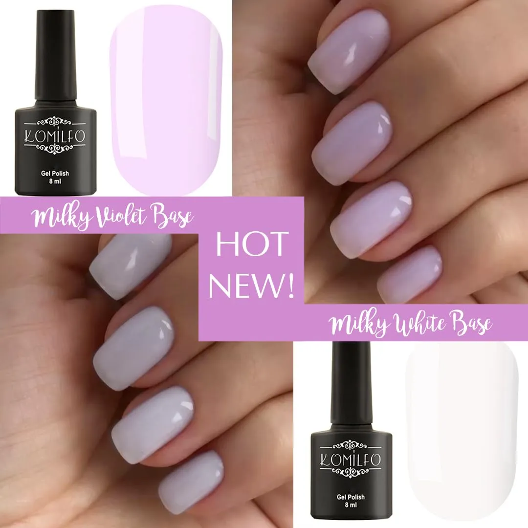 Komilfo Color Base 8ml White Red Milky, Medium density, self-leveling. Fast coverage. Soft, flesh-colored shades, Long -lasting up to 21 days, Nail Gel Polish Led Uv (Base Milky Violet, 15ml)