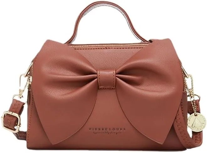 Ladies bag bow shoulder bag crossbody bag (yellowish-brown)