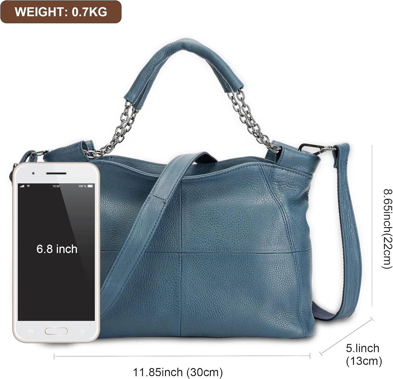 Ladies Crossbody Bag Multi Purpose Leather Handbag Adjustable Chain and Detachable Shoulder Bag