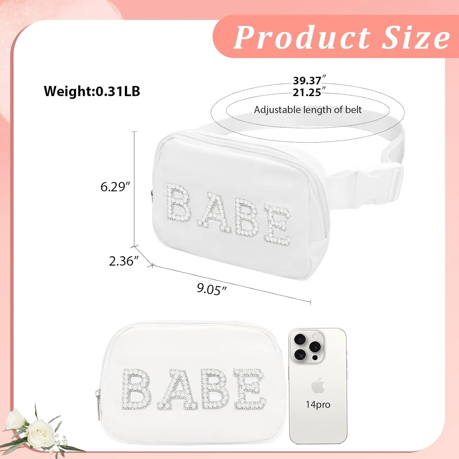 Lamyba Bachelorette Gifts for Bridesmaid - Babe Pearl Fanny Pack, Bridesmaid Gifts for Bridal Shower Party Wedding day, Bachelorette Party Favors Decorations, Pearl Bridesmaid Waist Bag White