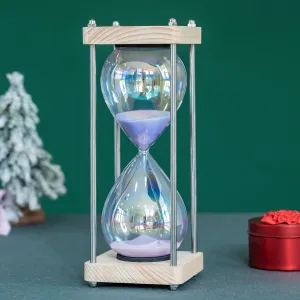 Large 60-Minute Hourglass Sand Timer,Pastel Macaron Glass & Natural Oak Wood Base, Modern Minimalist Office Home Desktop Decor (Macaron Purple)