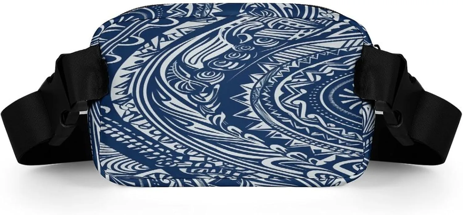 Large Waist Packs with Adjustable Strap,Blue Polynesian Maori Tribal Pattern CrossBody Fanny Pack Casual Bag for Travel Sports Running Hiking