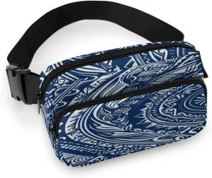 Large Waist Packs with Adjustable Strap,Blue Polynesian Maori Tribal Pattern CrossBody Fanny Pack Casual Bag for Travel Sports Running Hiking