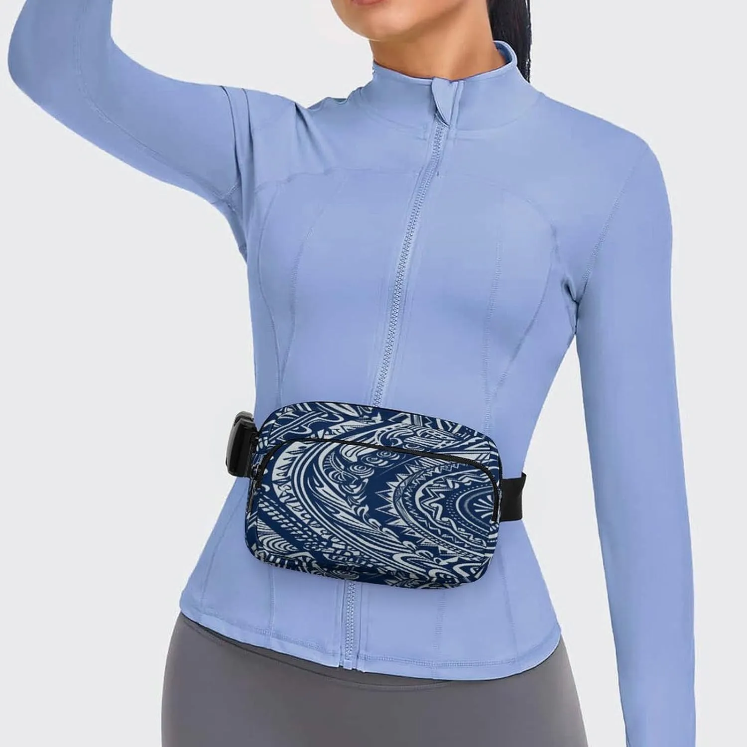 Large Waist Packs with Adjustable Strap,Blue Polynesian Maori Tribal Pattern CrossBody Fanny Pack Casual Bag for Travel Sports Running Hiking