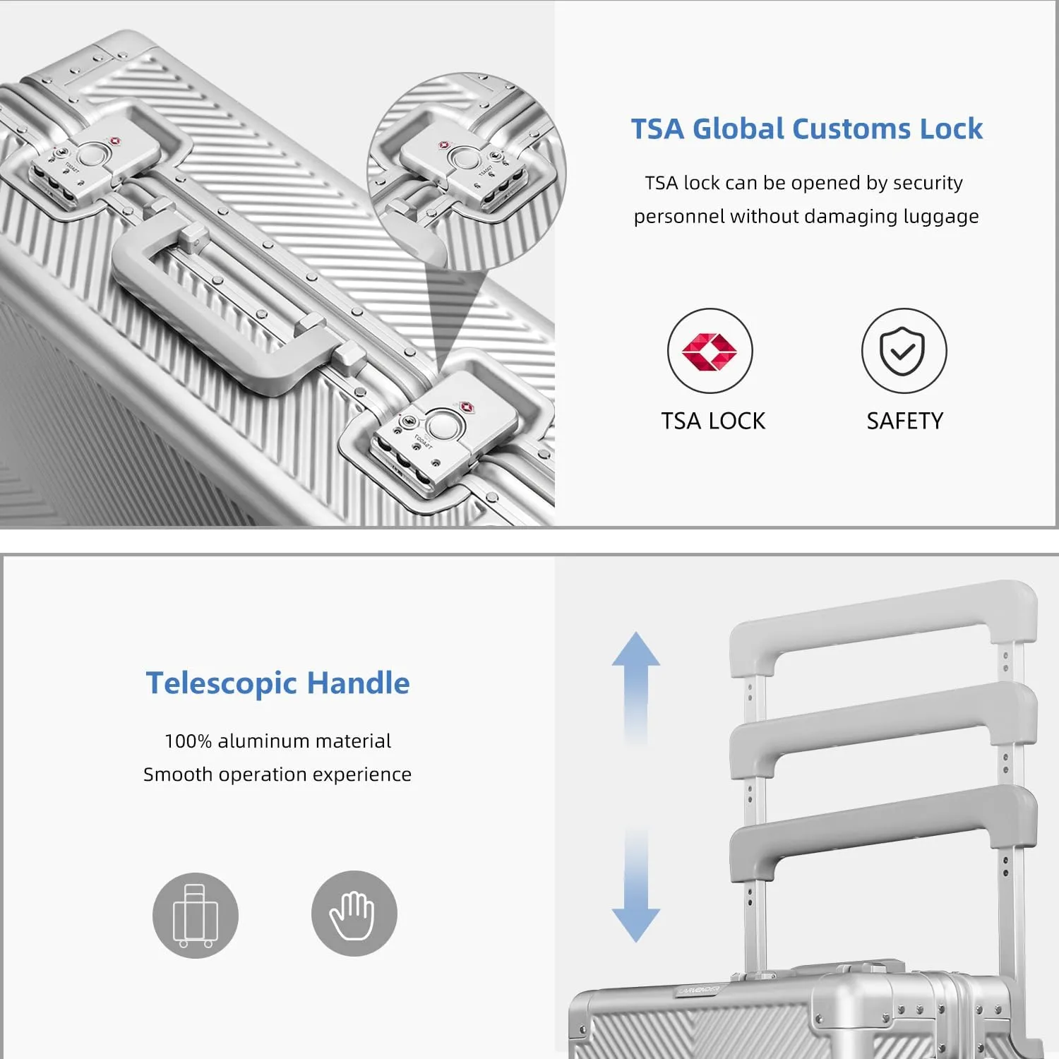 LARVENDER Aluminum Carry On Luggage Hard Shell Luggage Lightweight Metal Suitcases Zipperless Luggage with TSA Lock