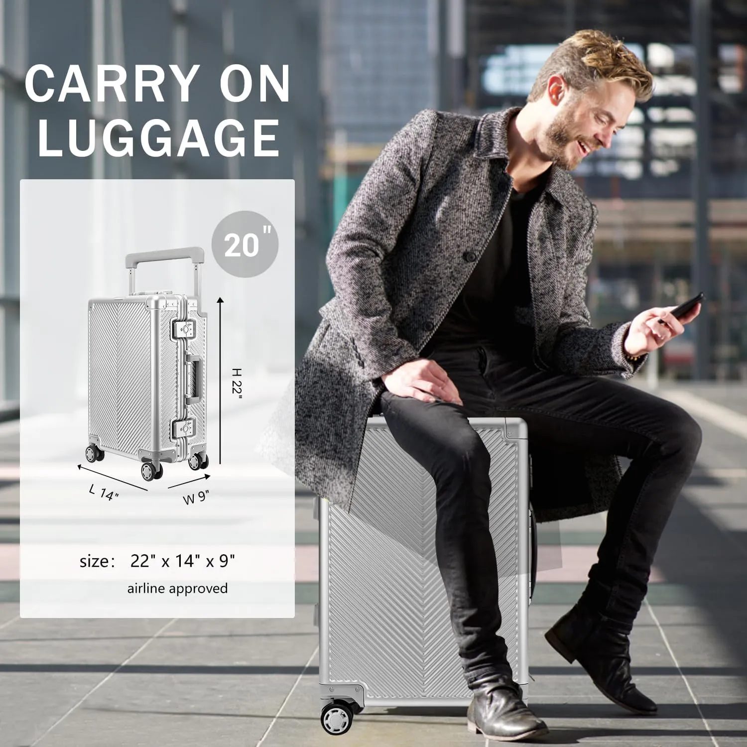 LARVENDER Aluminum Carry On Luggage Hard Shell Luggage Lightweight Metal Suitcases Zipperless Luggage with TSA Lock