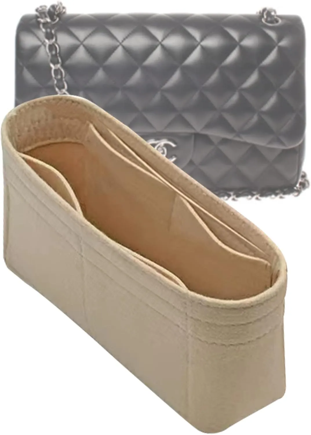 Lckaey Bag Organizer Insert for Classic Flap jumbo bag Shaper Purse Insert - Premium Handbag Felt Organizer 2009beige-L