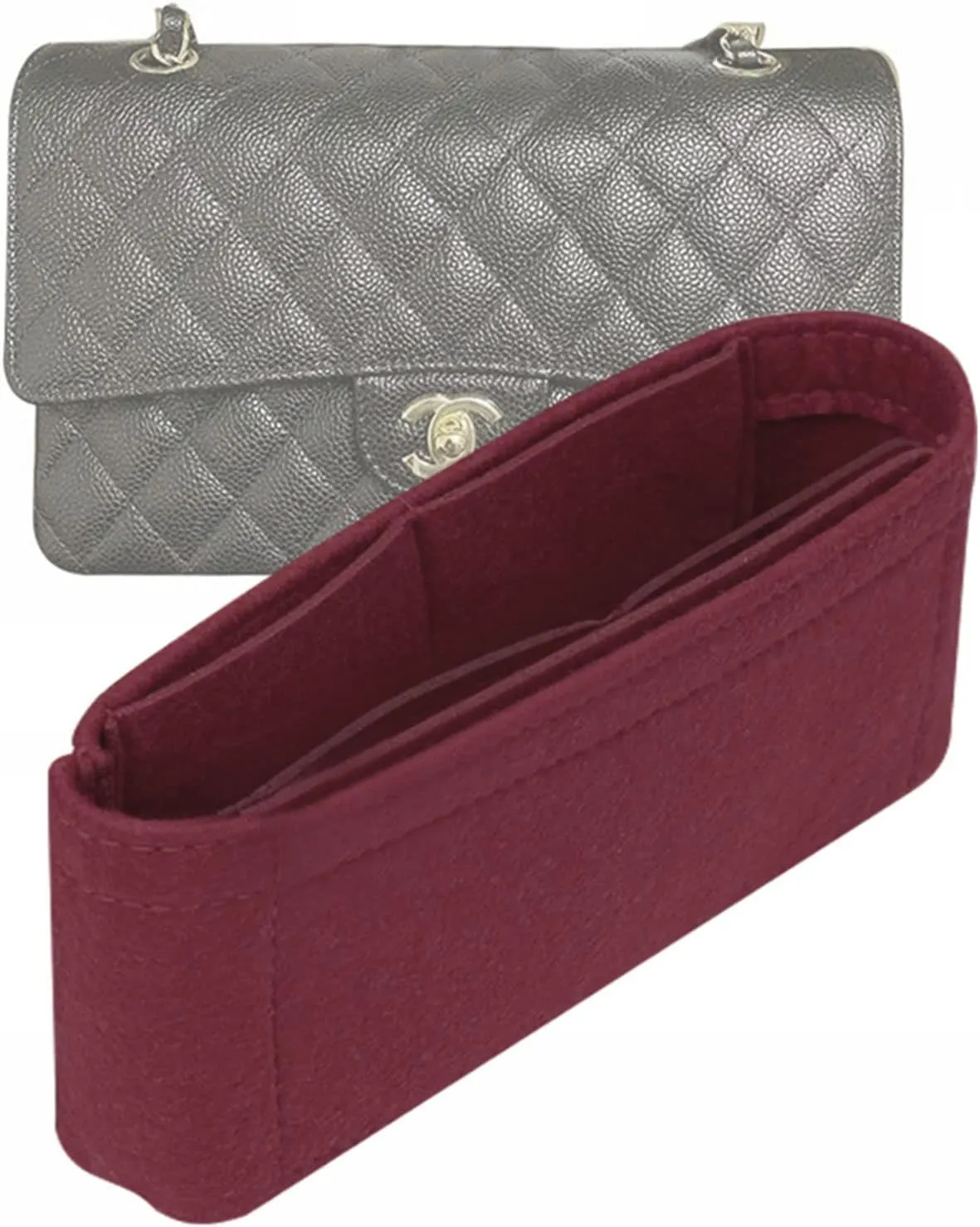 Lckaey Bag Organizer Insert for jumbo classic flap bag insert Shaper Purse Organizer No zipper2009Claret-L