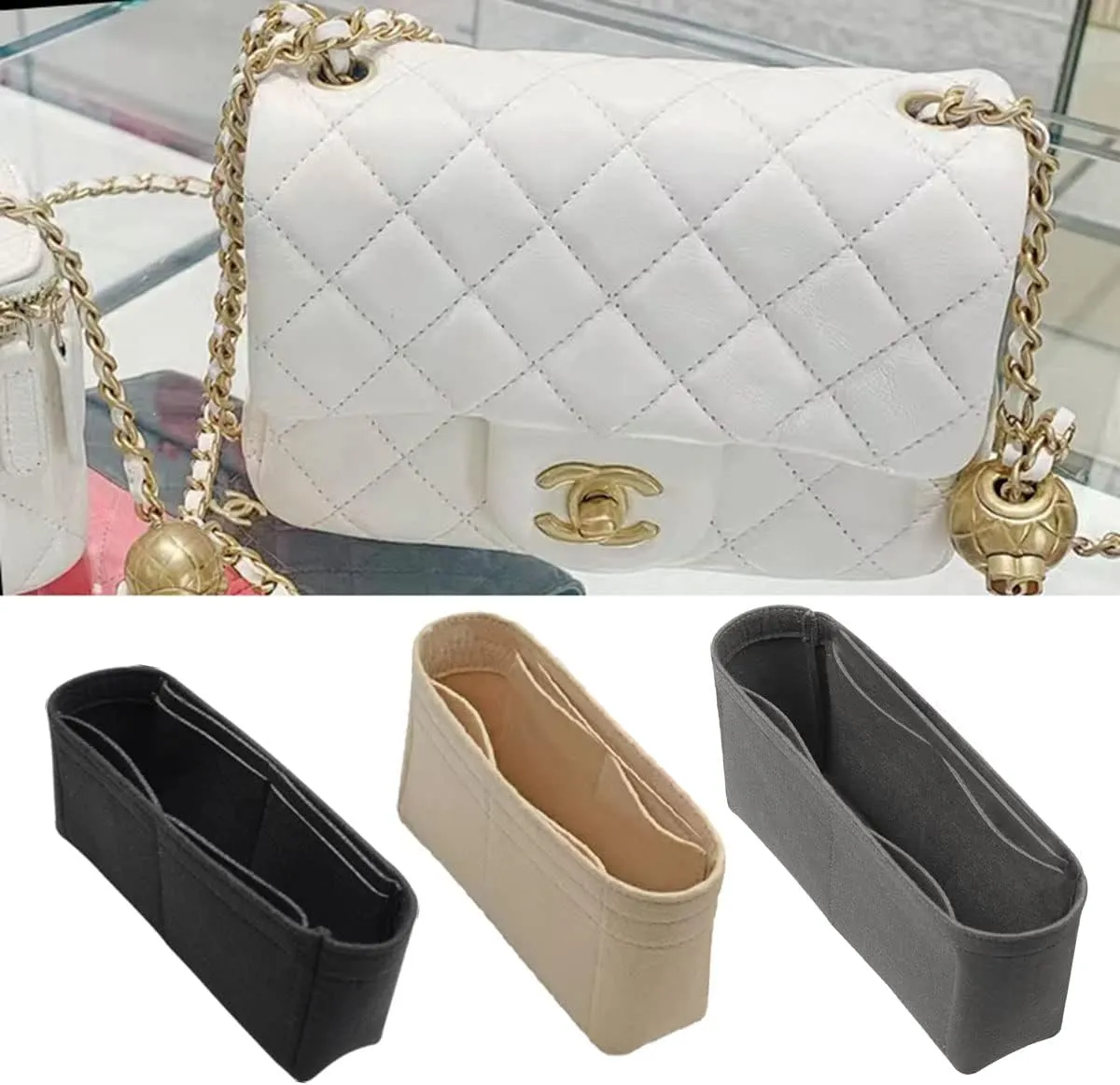 Lckaey Handbag Organizer Insert for bag insert organizer classic flap medium bag Felt Organizer 2009beige-M