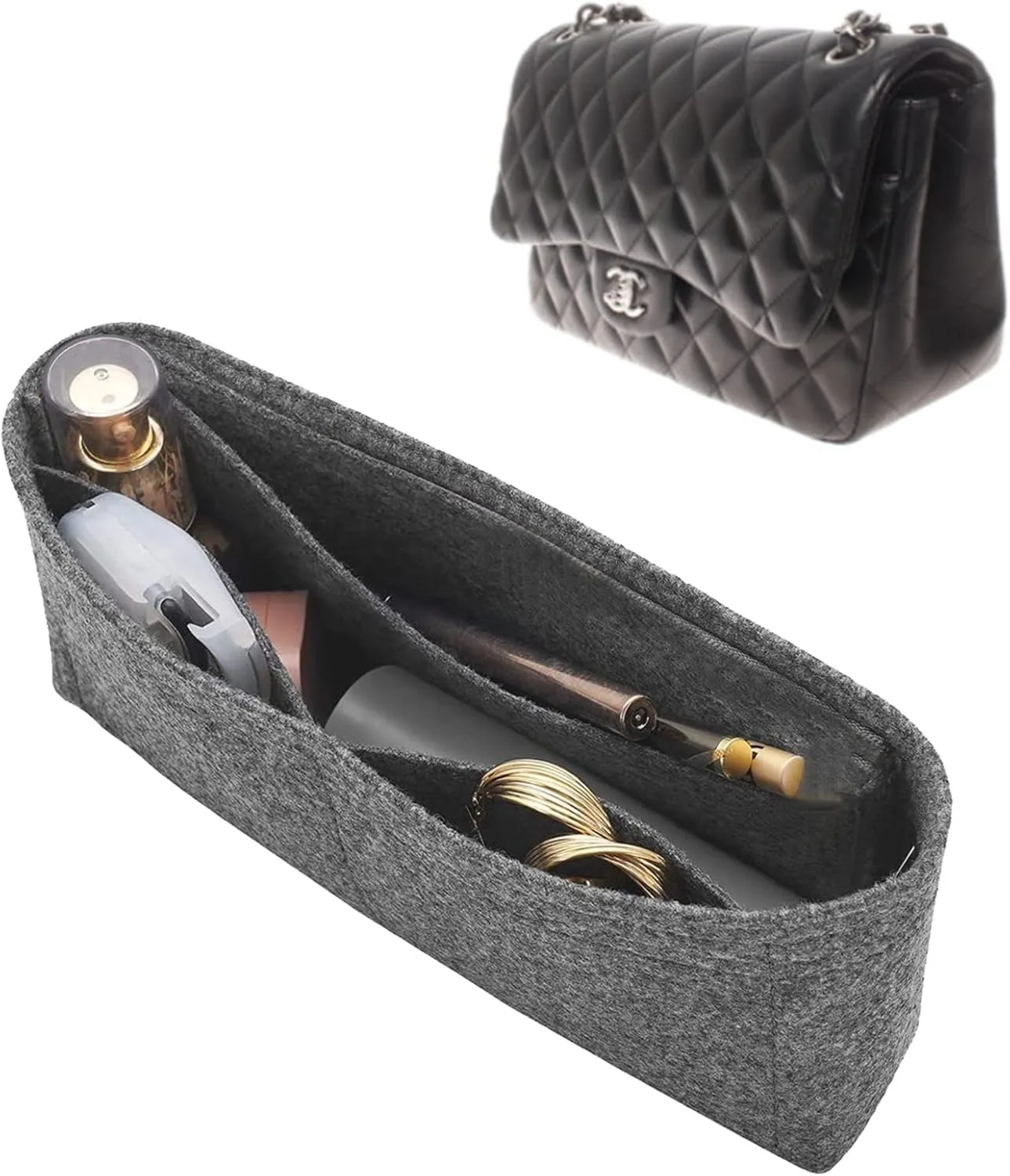 Lckaey Purse Organizer Insert for Classic Flap mini bag Shaper Purse Insert - Premium Handbag Felt Organizer 2009lightgray-mini