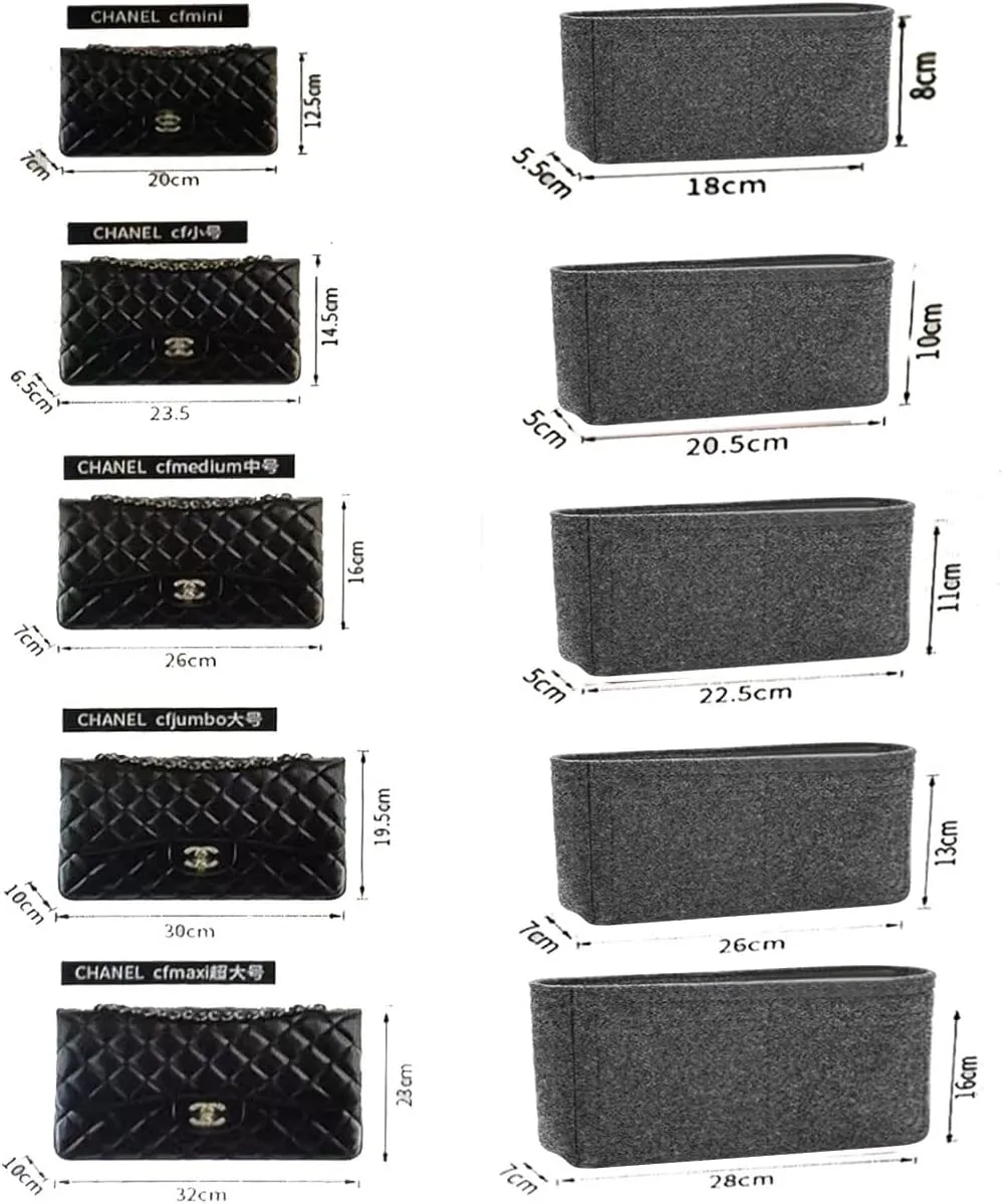Lckaey Purse Organizer Insert for Classic Flap mini bag Shaper Purse Insert - Premium Handbag Felt Organizer 2009lightgray-mini