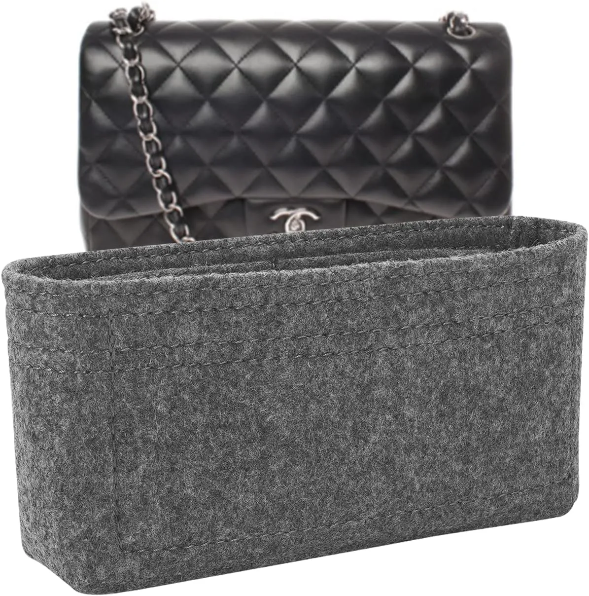 Lckaey Purse Organizer Insert for Classic Flap mini bag Shaper Purse Insert - Premium Handbag Felt Organizer 2009lightgray-mini