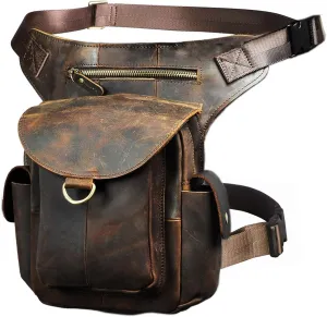 Le'aokuu Mens Leather Messenger Shoulder Bag Motorcycle Tactic Fanny Belt Waist Bag Pack Pouch Drop Leg Bag…