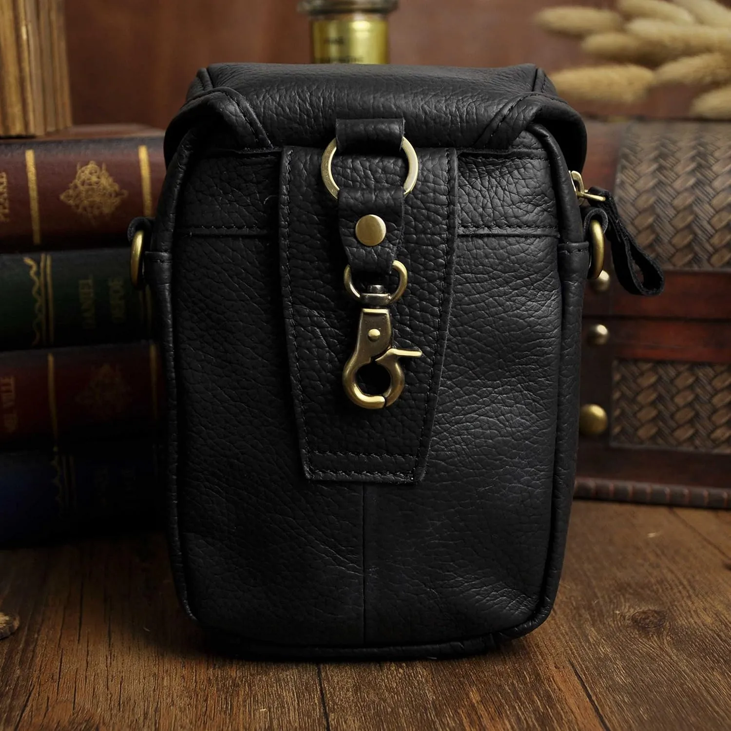 Le'aokuu Mens Original Leather Designer Casual Small Messenger Shoulder Bag Fashion Waist Belt Bag Pack Cigarette Phone Case