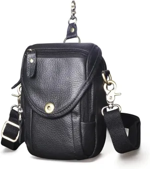 Le'aokuu Mens Original Leather Designer Casual Small Messenger Shoulder Bag Fashion Waist Belt Bag Pack Cigarette Phone Case