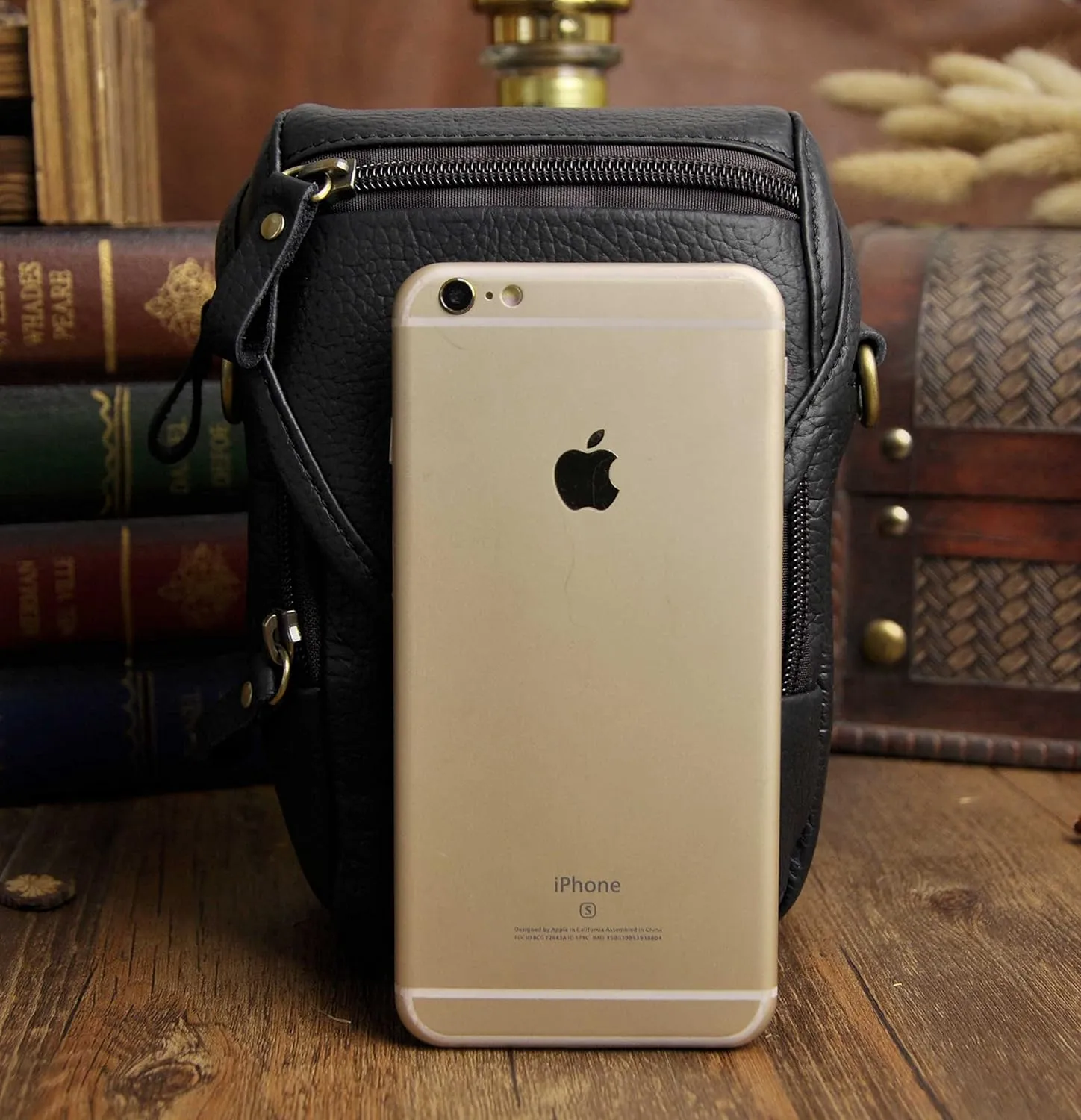 Le'aokuu Mens Original Leather Designer Casual Small Messenger Shoulder Bag Fashion Waist Belt Bag Pack Cigarette Phone Case