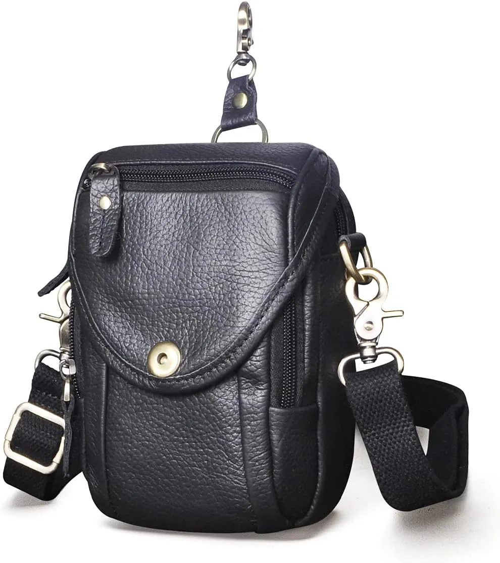 Le'aokuu Mens Original Leather Designer Casual Small Messenger Shoulder Bag Fashion Waist Belt Bag Pack Cigarette Phone Case