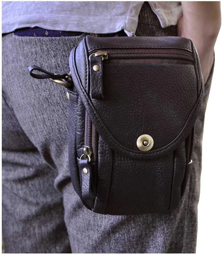 Le'aokuu Mens Original Leather Designer Casual Small Messenger Shoulder Bag Fashion Waist Belt Bag Pack Cigarette Phone Case