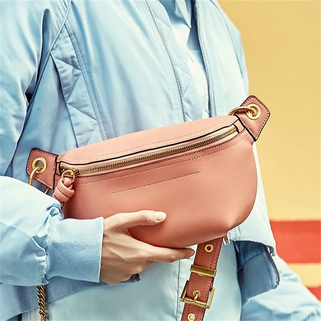 Leather Bag Cross-Body Chest Bag Female Trend Female Bag Small Bag All Match Leather Fanny Pack Female Ins(D)