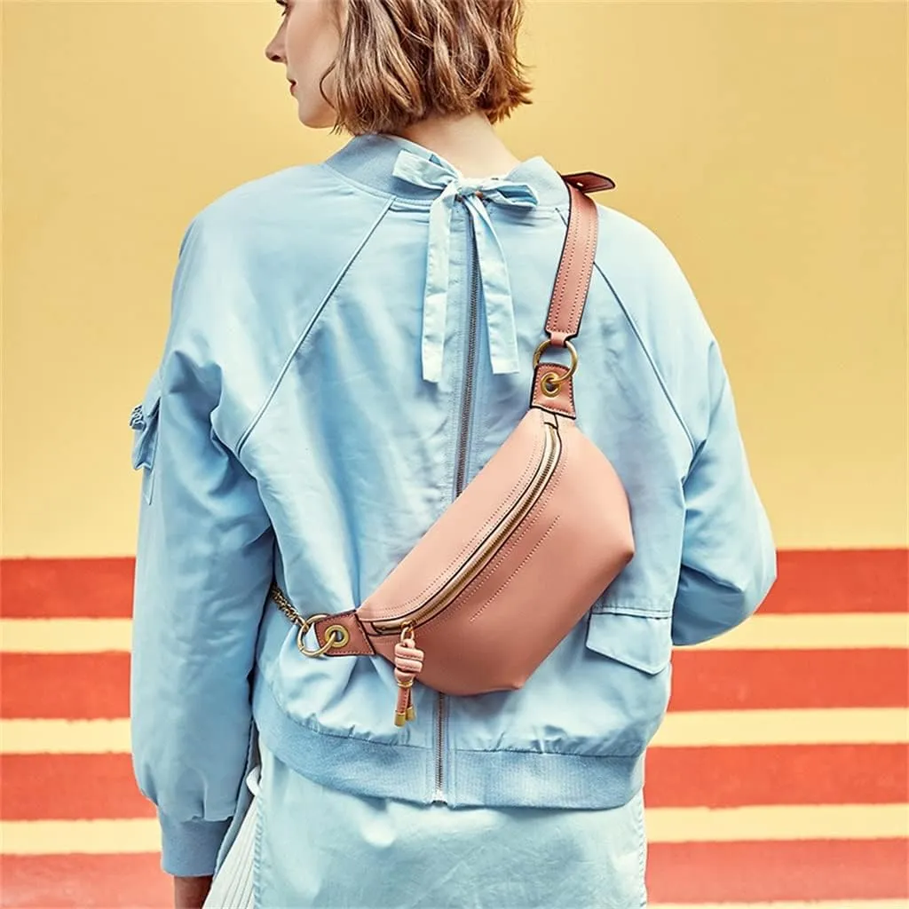 Leather Bag Cross-Body Chest Bag Female Trend Female Bag Small Bag All Match Leather Fanny Pack Female Ins(D)