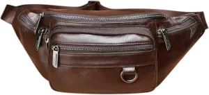 Leather Fanny Pack for Men, Large Waist Bag for Travel, Hiking Biking Motercycling Fishing Running Black Brown Coffee (coffee)